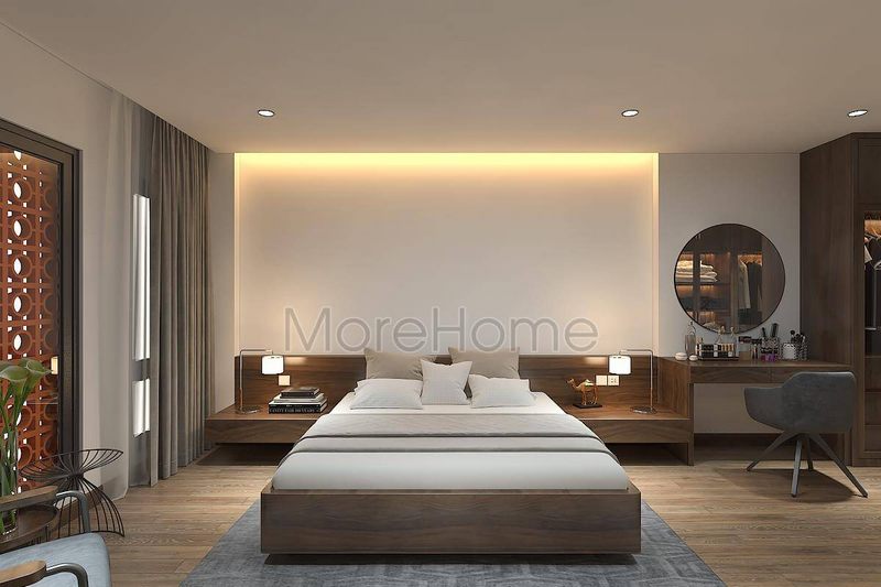 Mẫu gương tròn trang điểm mang lại sự độc đáo và nhẹ nhàng cho phòng ngủ.