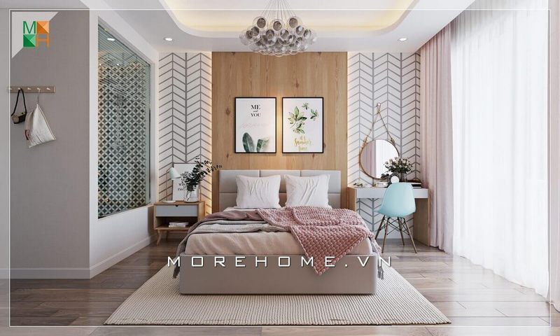 Gỗ ốp tường giường ngủ mang lại ấn tượng độc đáo và khiến căn phòng ngủ trở nên tiện nghi hơn.