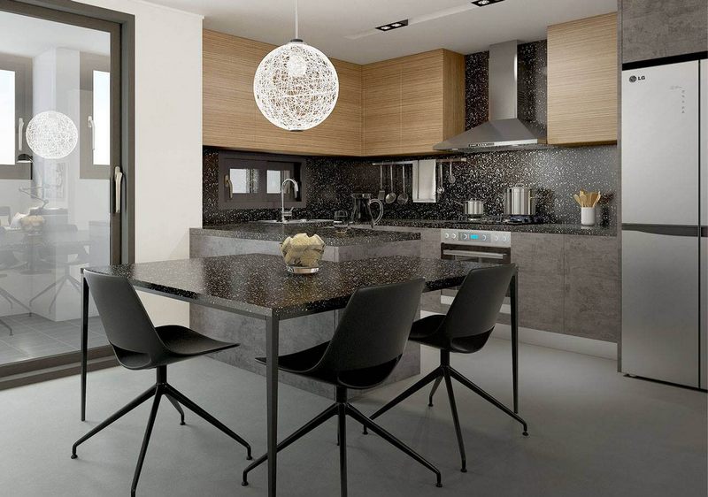 Màu đen là lựa chọn thích hợp cho tất cả các thiết kế phòng bếp của căn hộ chung cư và biệt thự.